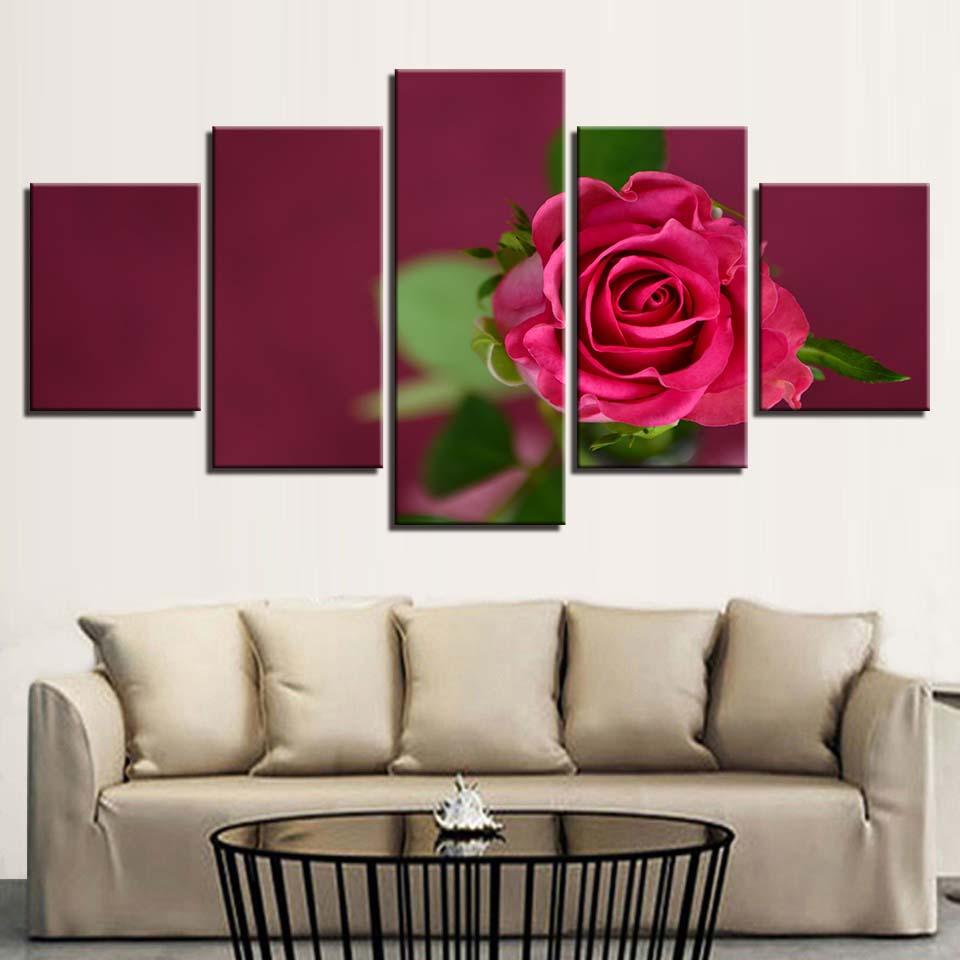 Beautiful Red Rose Flower 5 Piece HD Multi Panel Canvas Wall Art Frame - Original Frame