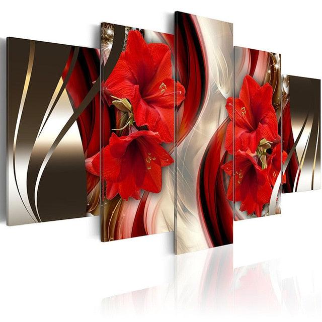 Flower Lily 5 Piece HD Multi Panel Canvas Wall Art Frame - Original Frame