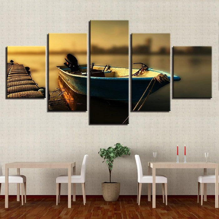 Boat at the Dock 5 Piece HD Multi Panel Canvas Wall Art Frame
