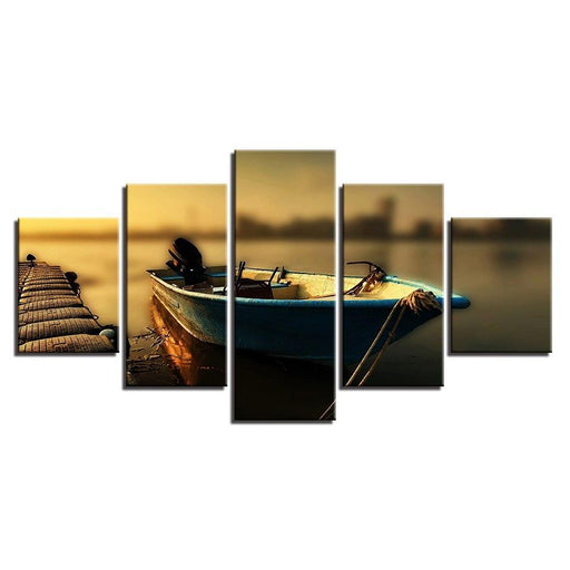 Boat at the Dock 5 Piece HD Multi Panel Canvas Wall Art Frame - Original Frame