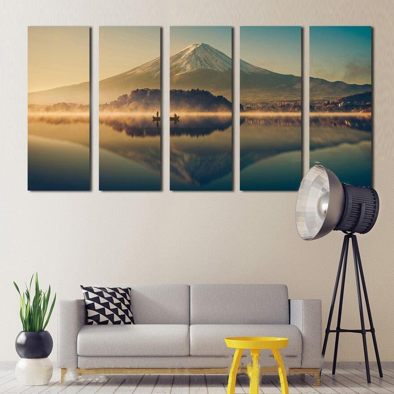 Mount Fuji 5 Piece HD Multi Panel Canvas Wall Art Frame - Original Frame