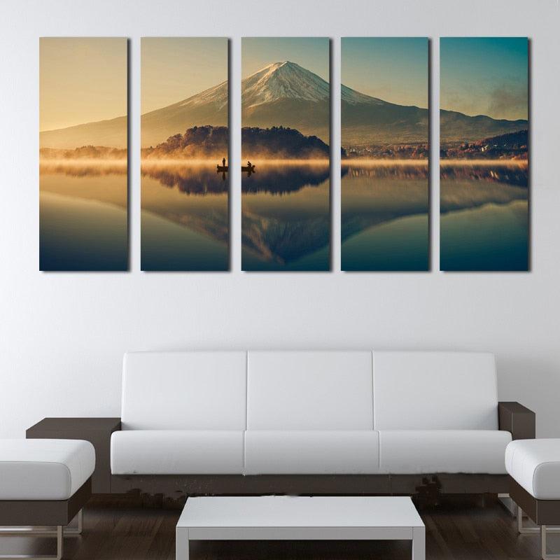 Mount Fuji 5 Piece HD Multi Panel Canvas Wall Art Frame - Original Frame