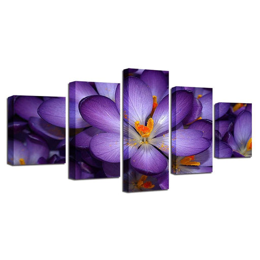 Purple Flowers 5 Piece HD Multi Panel Canvas Wall Art - Original Frame