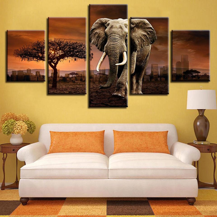 Elephant 5 Piece HD Multi Panel Canvas Wall Art Frame
