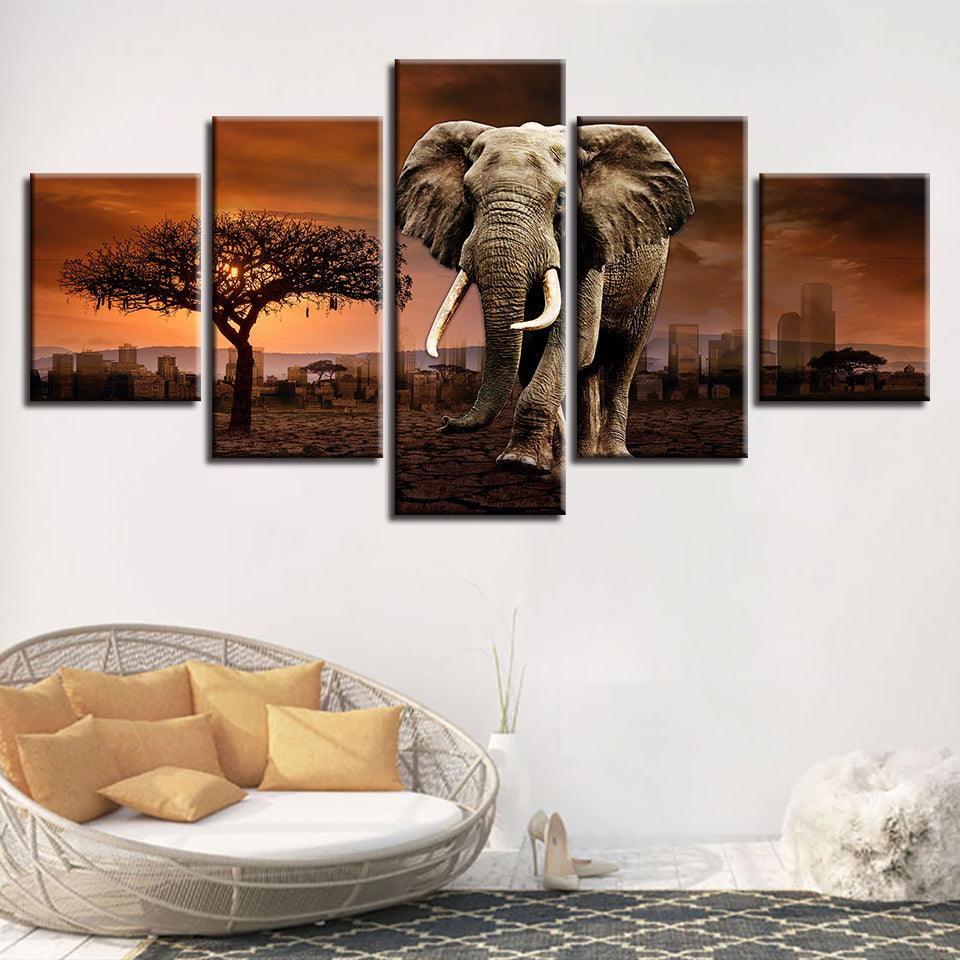 Elephant Parade 5 Piece HD Multi Panel Canvas Wall Art Frame - Original Frame