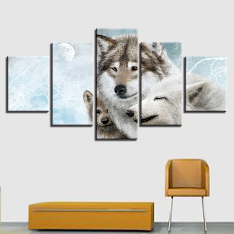 Wolf Family 5 Piece HD Multi Panel Canvas Wall Art Frame - Original Frame