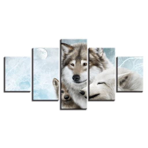 Wolf Family 5 Piece HD Multi Panel Canvas Wall Art Frame - Original Frame