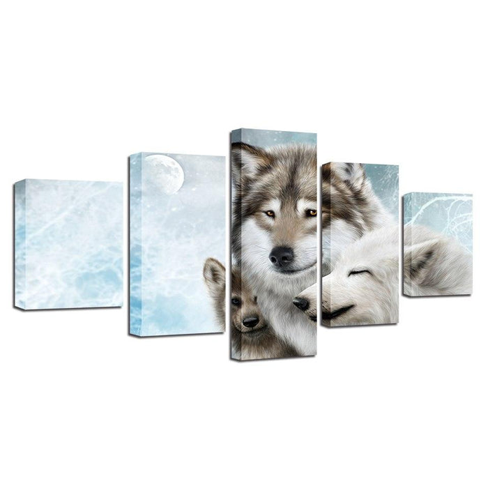 Wolf Family 5 Piece HD Multi Panel Canvas Wall Art Frame