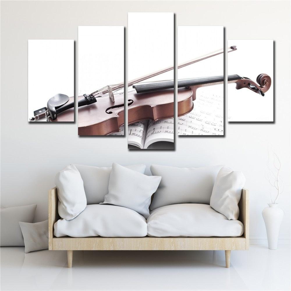 White Musical Instruments Violin 5 Piece HD Multi Panel Canvas Wall Art Frame - Original Frame