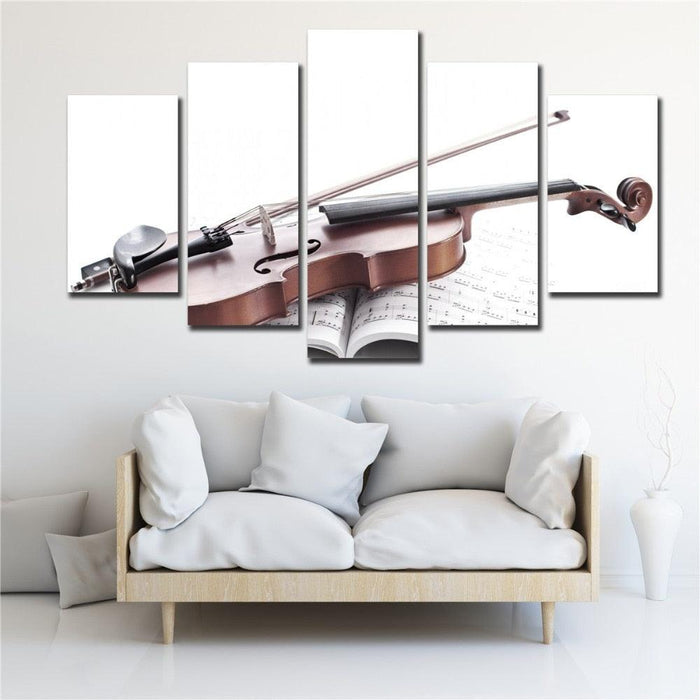White Musical Instruments Violin 5 Piece HD Multi Panel Canvas Wall Art Frame
