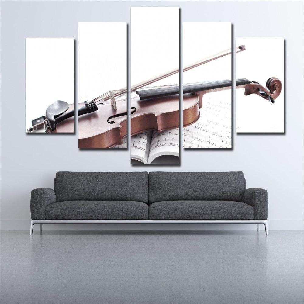 White Musical Instruments Violin 5 Piece HD Multi Panel Canvas Wall Art Frame - Original Frame