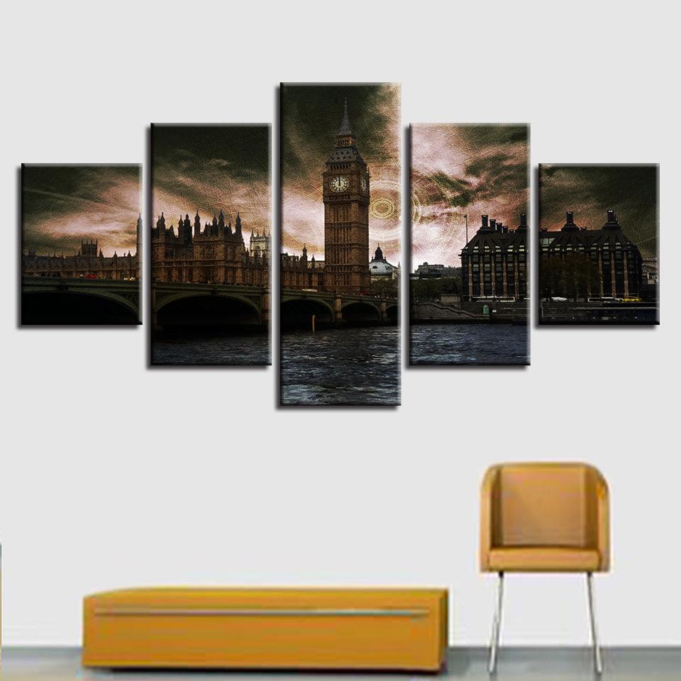 London Big Ben 5 Piece HD Multi Panel Canvas Wall Art Frame - Original Frame