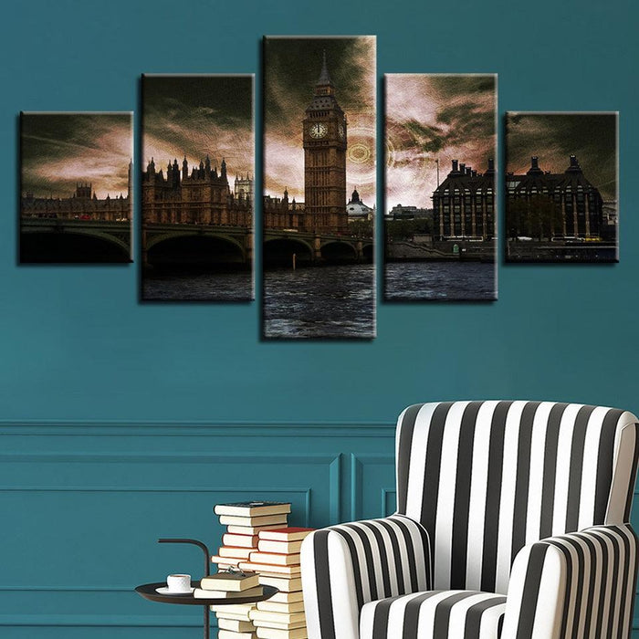 London Big Ben 5 Piece HD Multi Panel Canvas Wall Art Frame - Original Frame