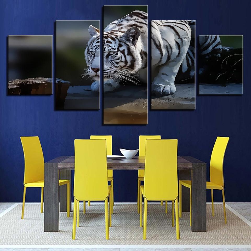 White Tiger 5 Piece HD Multi Panel Canvas Wall Art Frame - Original Frame