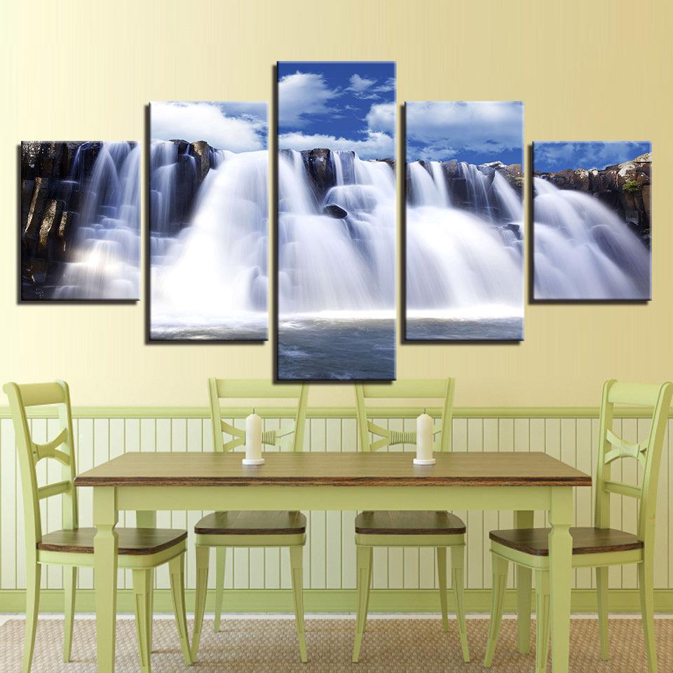 Mountain & Waterfalls 5 Piece HD Multi Panel Canvas Wall Art Frame - Original Frame