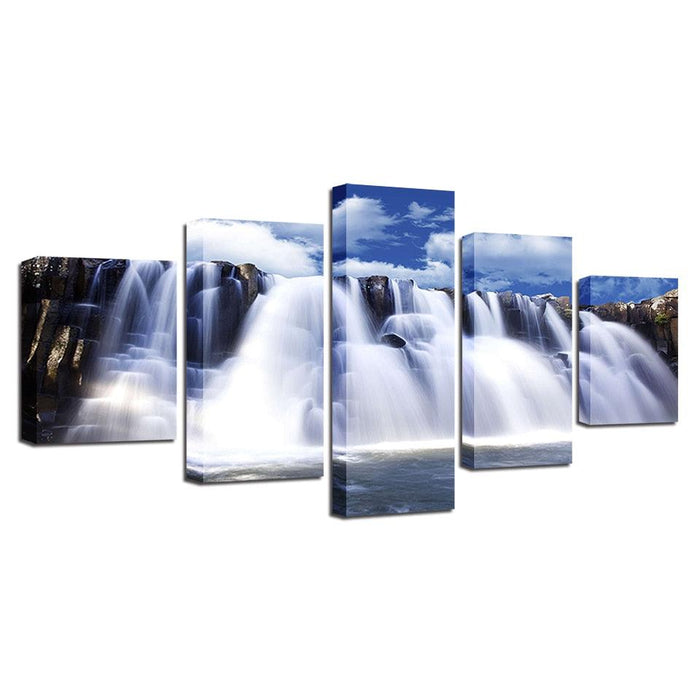 Mountain & Waterfalls 5 Piece HD Multi Panel Canvas Wall Art Frame