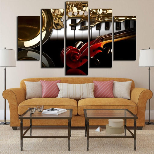 Musical Instruments 5 Piece HD Multi Panel Canvas Wall Art Frame - Original Frame