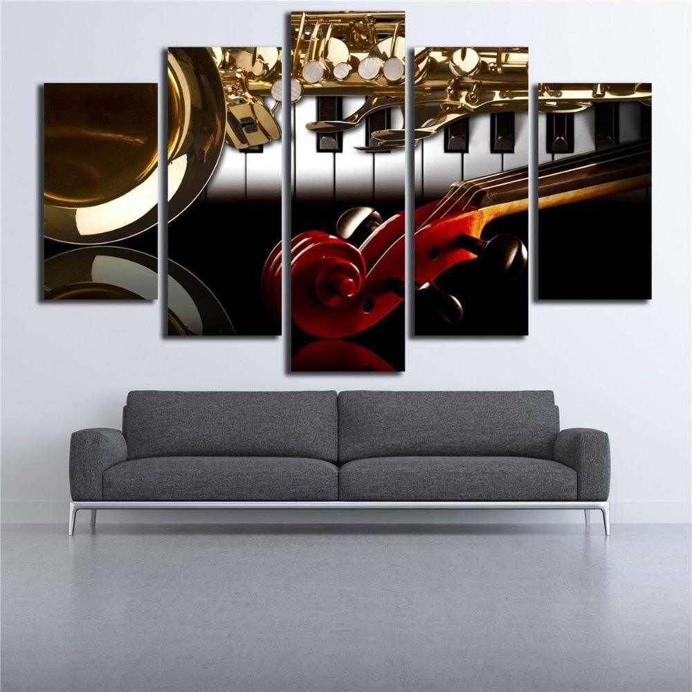 Musical Instruments 5 Piece HD Multi Panel Canvas Wall Art Frame - Original Frame