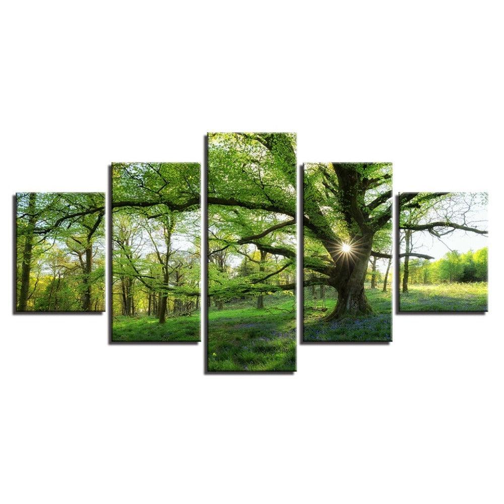 Trees Forest 5 Piece HD Multi Panel Canvas Wall Art - Original Frame