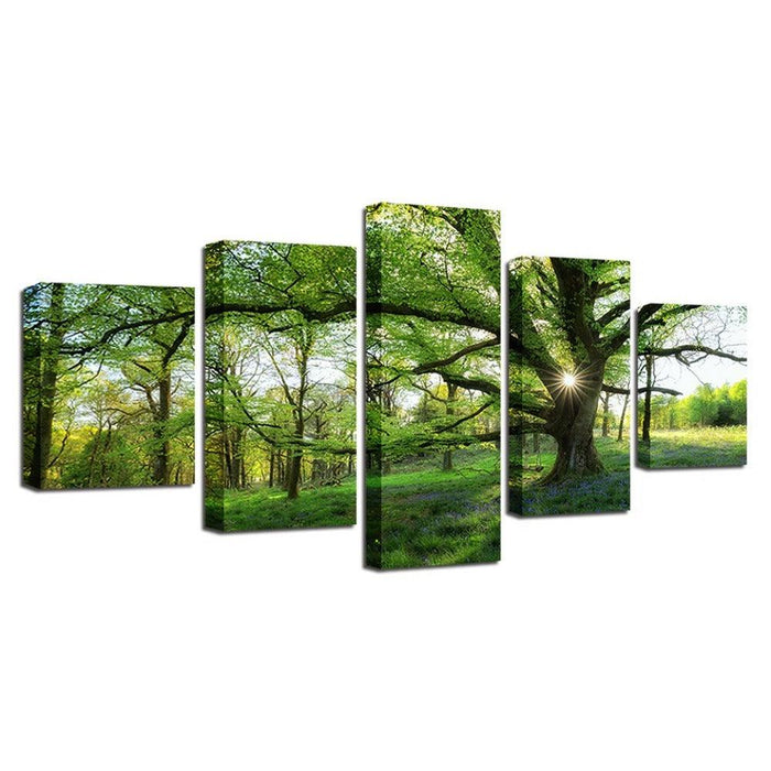 Green Trees Forest 5 Piece HD Multi Panel Canvas Wall Art Frame