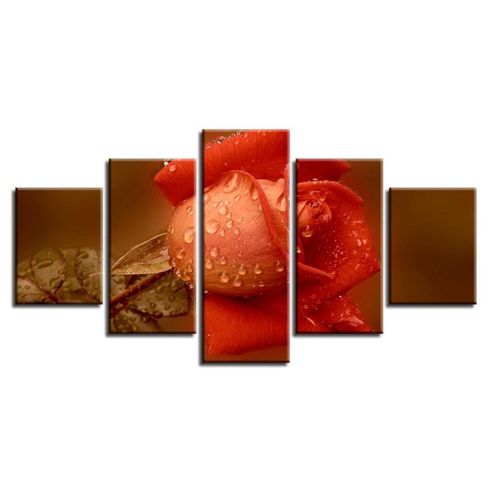 Orange Rose 5 Piece HD Multi Panel Canvas Wall Art Frame - Original Frame