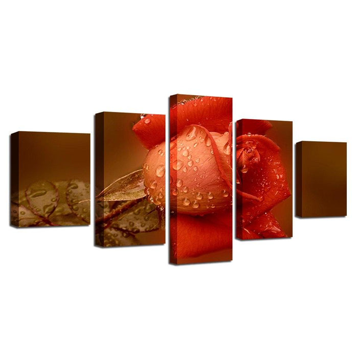 Orange Rose 5 Piece HD Multi Panel Canvas Wall Art Frame - Original Frame