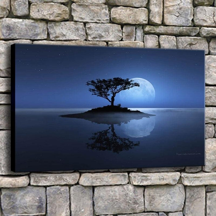 Lone Tree With Full Moon 1 Piece HD Multi Panel Canvas Wall Art Frame