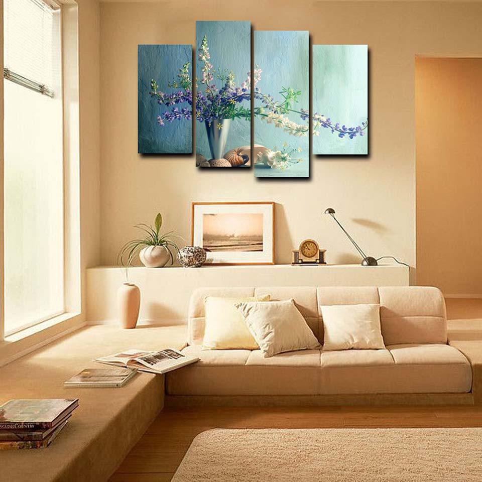 Flower Painting 4 Piece HD Multi Panel Canvas Wall Art Frame - Original Frame