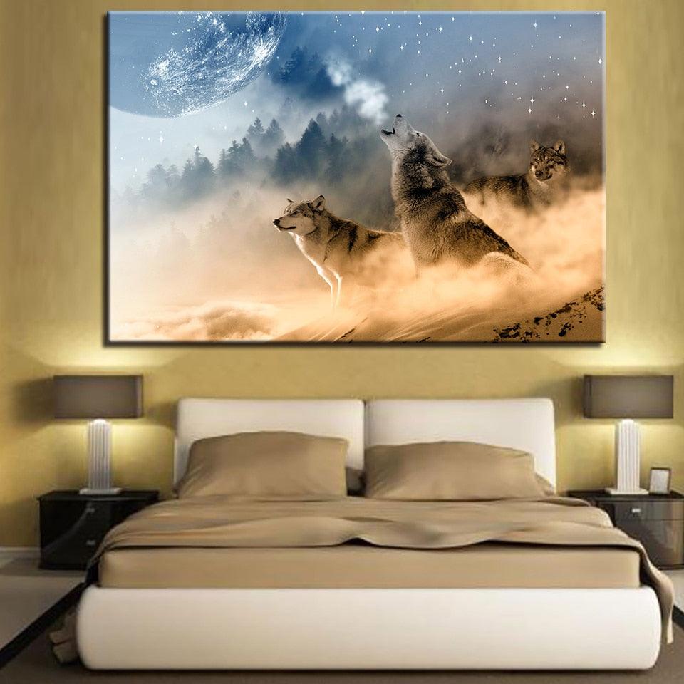 Wolves In Cloud 1 Piece HD Multi Panel Canvas Wall Art Frame - Original Frame
