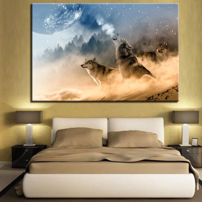 Wolves In Cloud 1 Piece HD Multi Panel Canvas Wall Art Frame