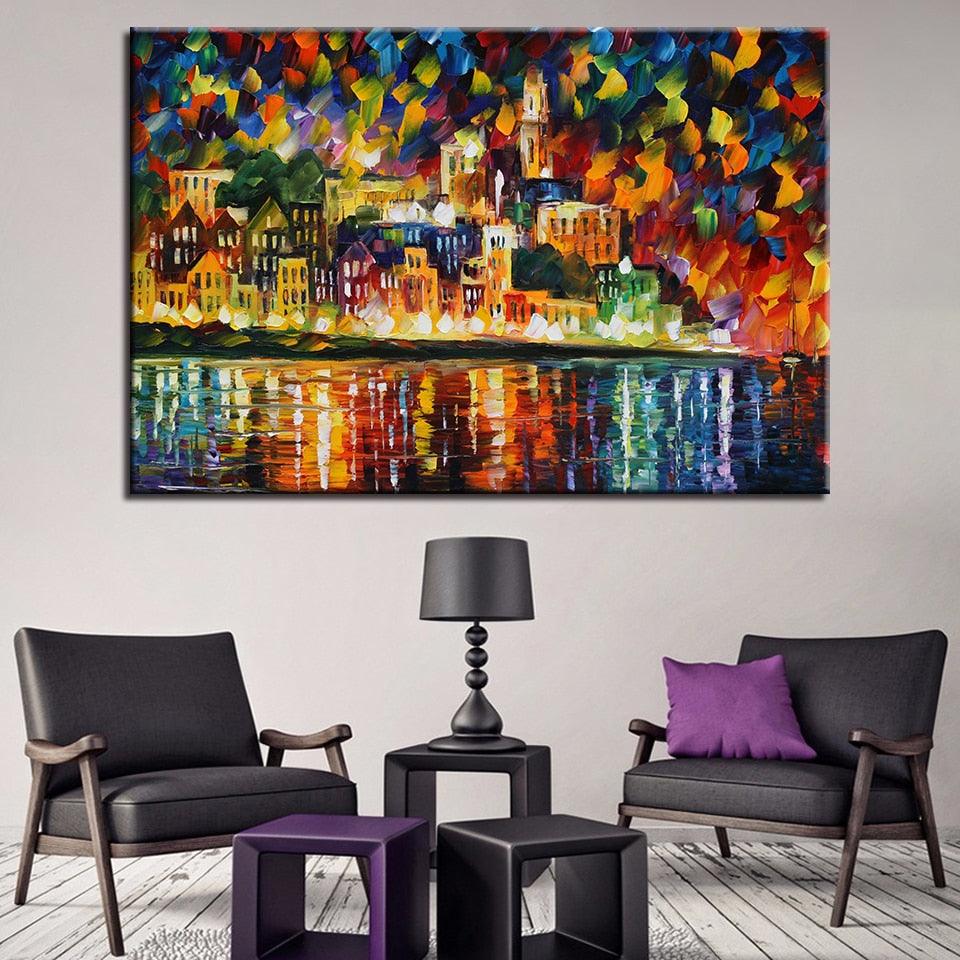 Colorful City View 1 Piece HD Multi Panel Canvas Wall Art Frame - Original Frame