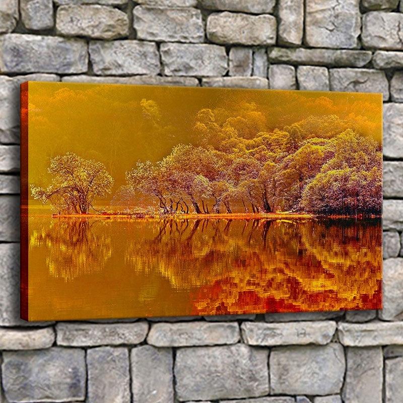 Autumn Lake 1 Piece HD Multi Panel Canvas Wall Art Frame - Original Frame