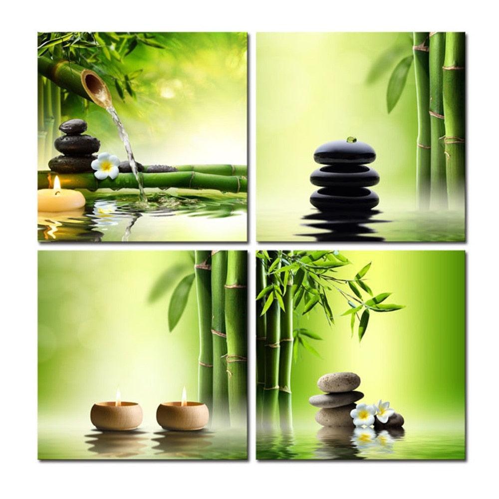 Candles And Bamboo 4 Piece HD Multi Panel Canvas Wall Art Frame - Original Frame