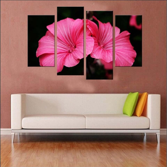 Pink Flowers 4 Piece HD Multi Panel Canvas Wall Art Frame