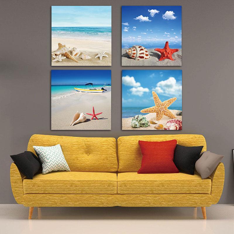Starfish Conch Shell 4 Piece HD Multi Panel Canvas Wall Art Frame - Original Frame