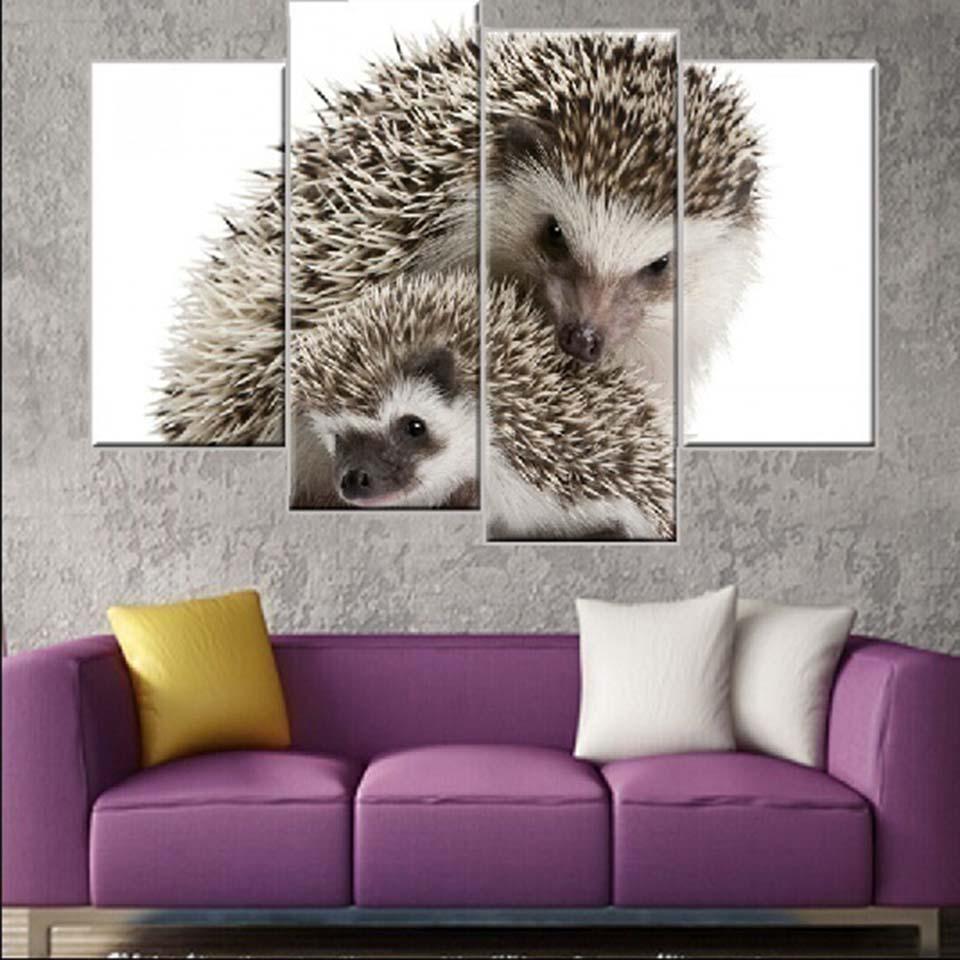 Hedgehog Family 4 Piece HD Multi Panel Canvas Wall Art Frame - Original Frame