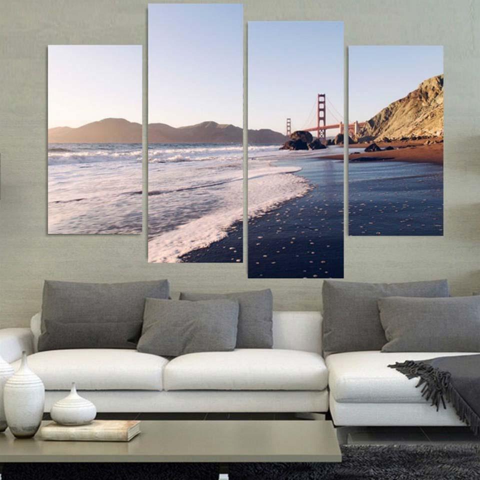 Beach Bridge 4 Piece HD Multi Panel Canvas Wall Art Frame - Original Frame