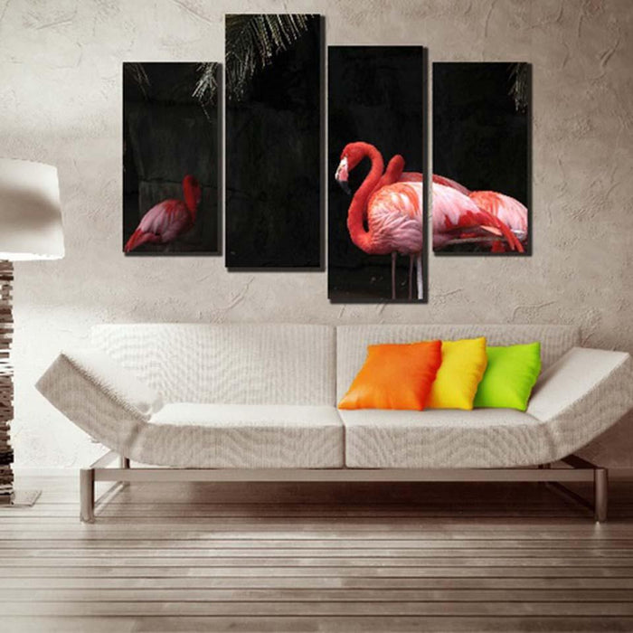 Flamingo Family 4 Piece HD Multi Panel Canvas Wall Art Frame