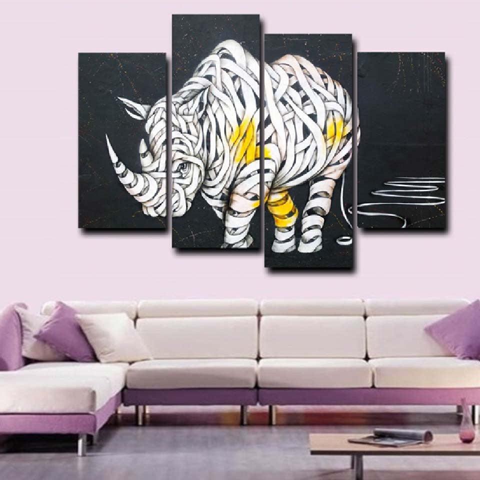 Artsy Abstract Rhino 4 Piece HD Multi Panel Canvas Wall Art Frame - Original Frame