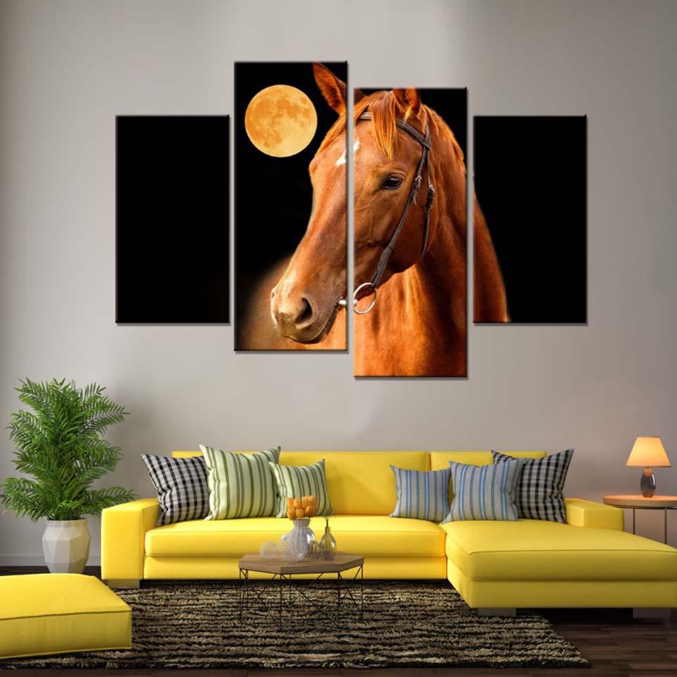 Moon And Horse 4 Piece HD Multi Panel Canvas Wall Art Frame - Original Frame
