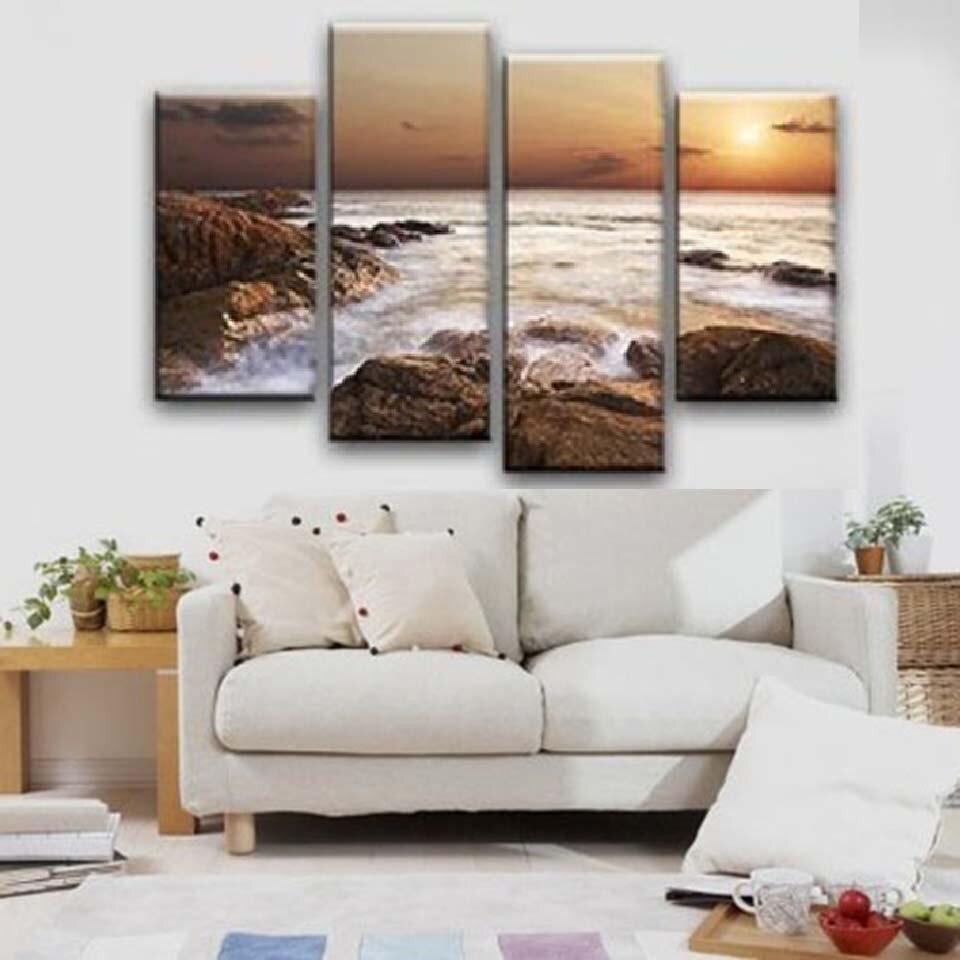 Rocky Sea 4 Piece HD Multi Panel Canvas Wall Art Frame - Original Frame
