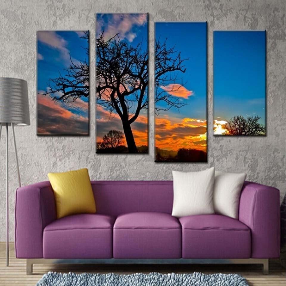 Sunset Scenery 4 Piece HD Multi Panel Canvas Wall Art Frame - Original Frame