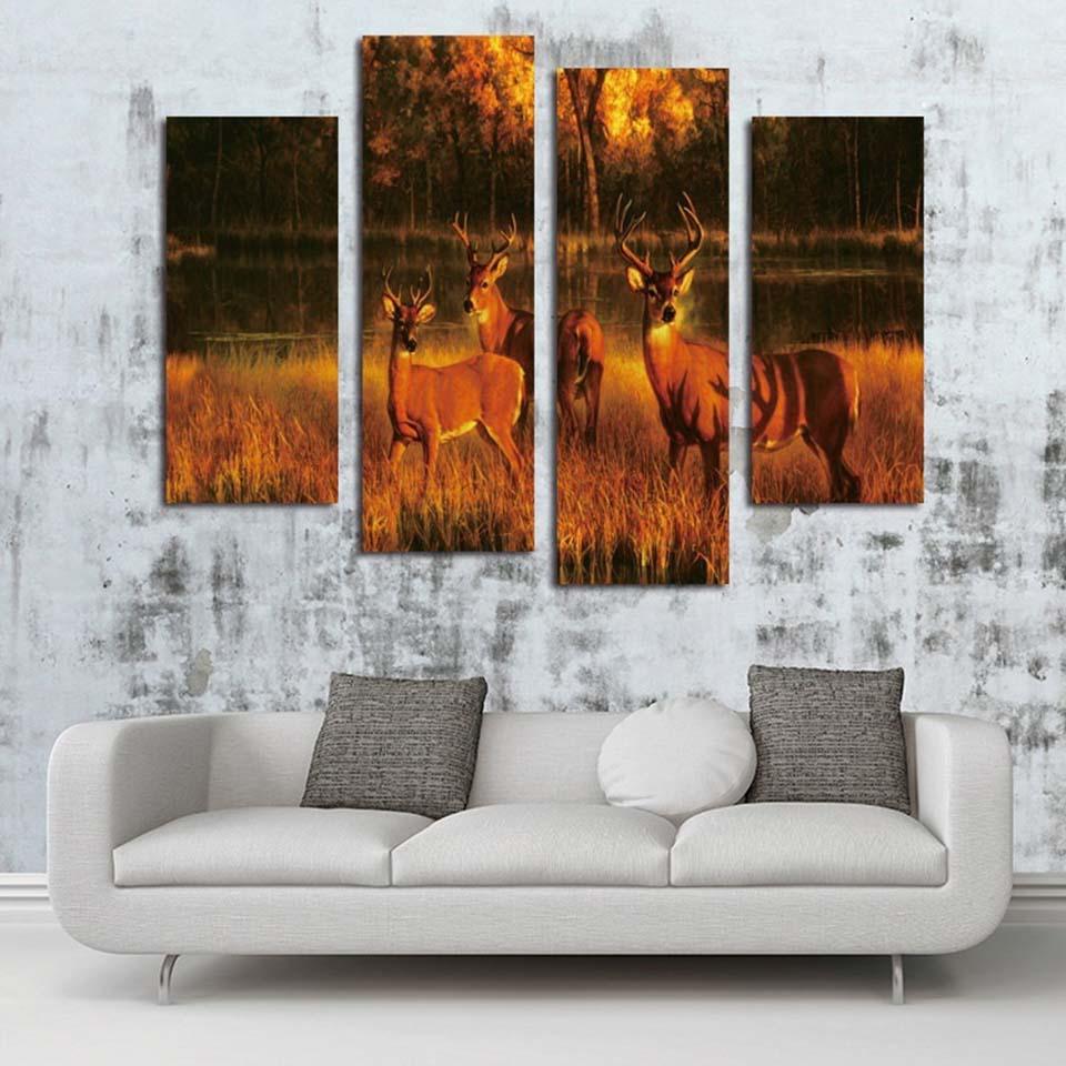 Deers In The Sun 4 Piece HD Multi Panel Canvas Wall Art Frame - Original Frame