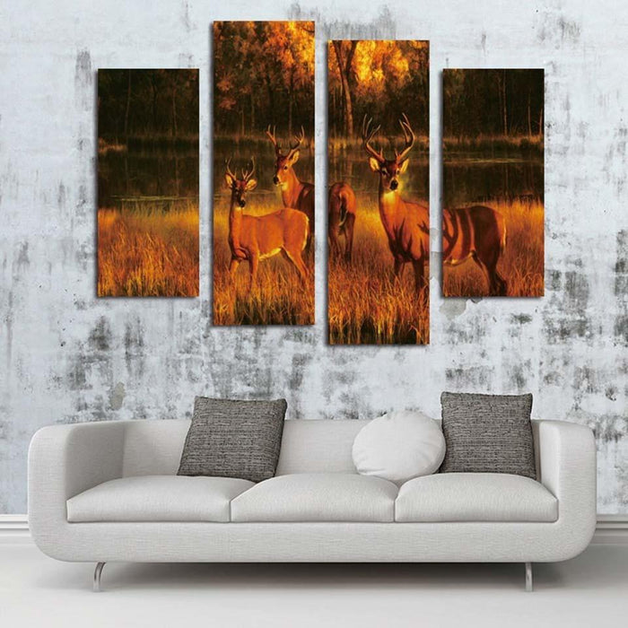 Deers in the Sun 4 Piece HD Multi Panel Canvas Wall Art Frame