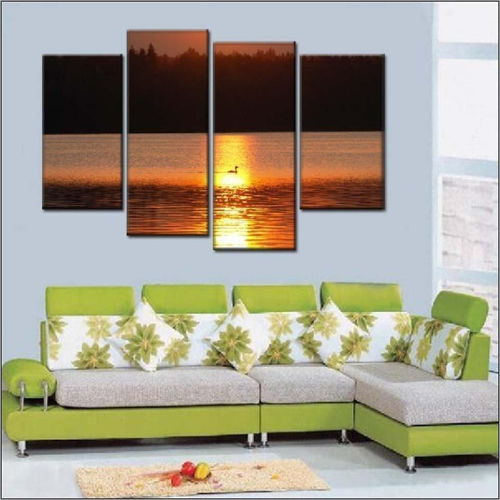 Bird in Sunlit Lake 4 Piece HD Multi Panel Canvas Wall Art Frame - Original Frame