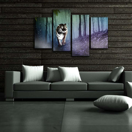 Tiger Forest 4 Piece HD Multi Panel Canvas Wall Art Frame - Original Frame