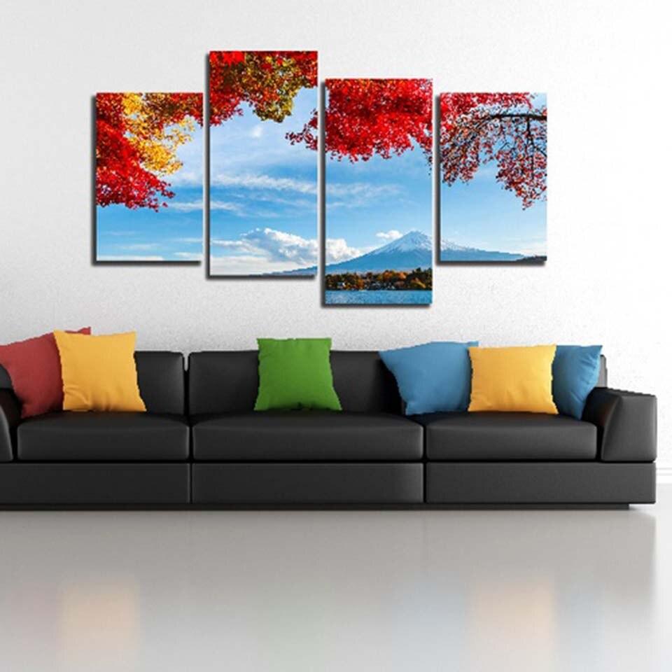 Red Tree Fujiyama 4 Piece HD Multi Panel Canvas Wall Art Frame - Original Frame