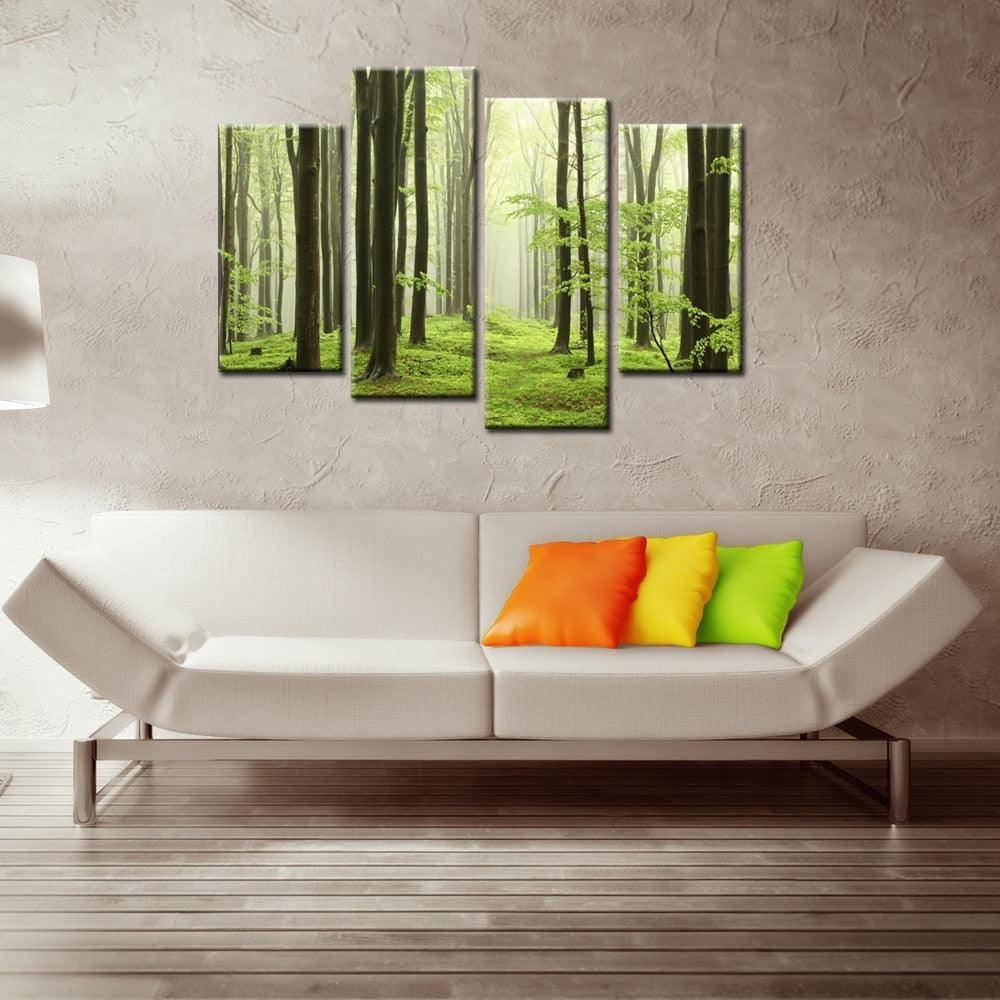 Green Forest Scenery 4 Piece HD Multi Panel Canvas Wall Art Frame - Original Frame