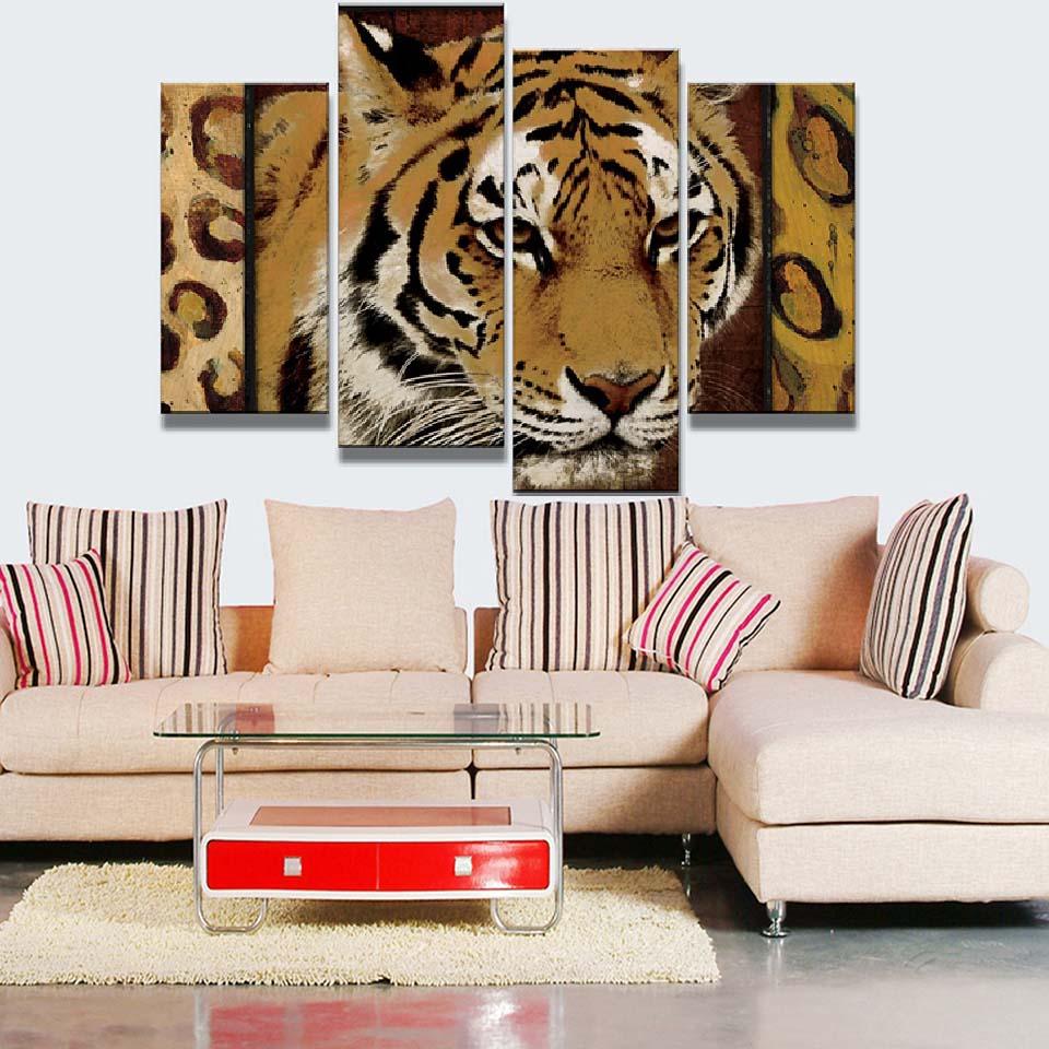 Tiger 4 Piece HD Multi Panel Canvas Wall Art Frame - Original Frame
