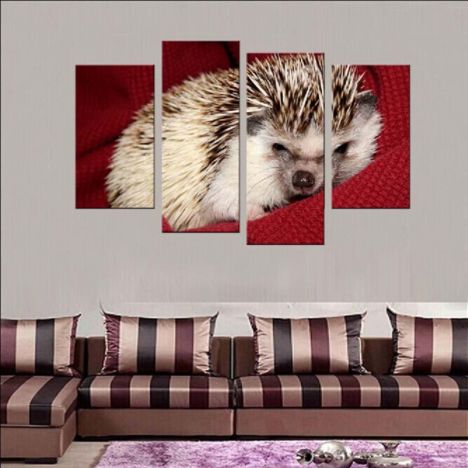 Hedgehog On Cloth 4 Piece HD Multi Panel Canvas Wall Art Frame - Original Frame